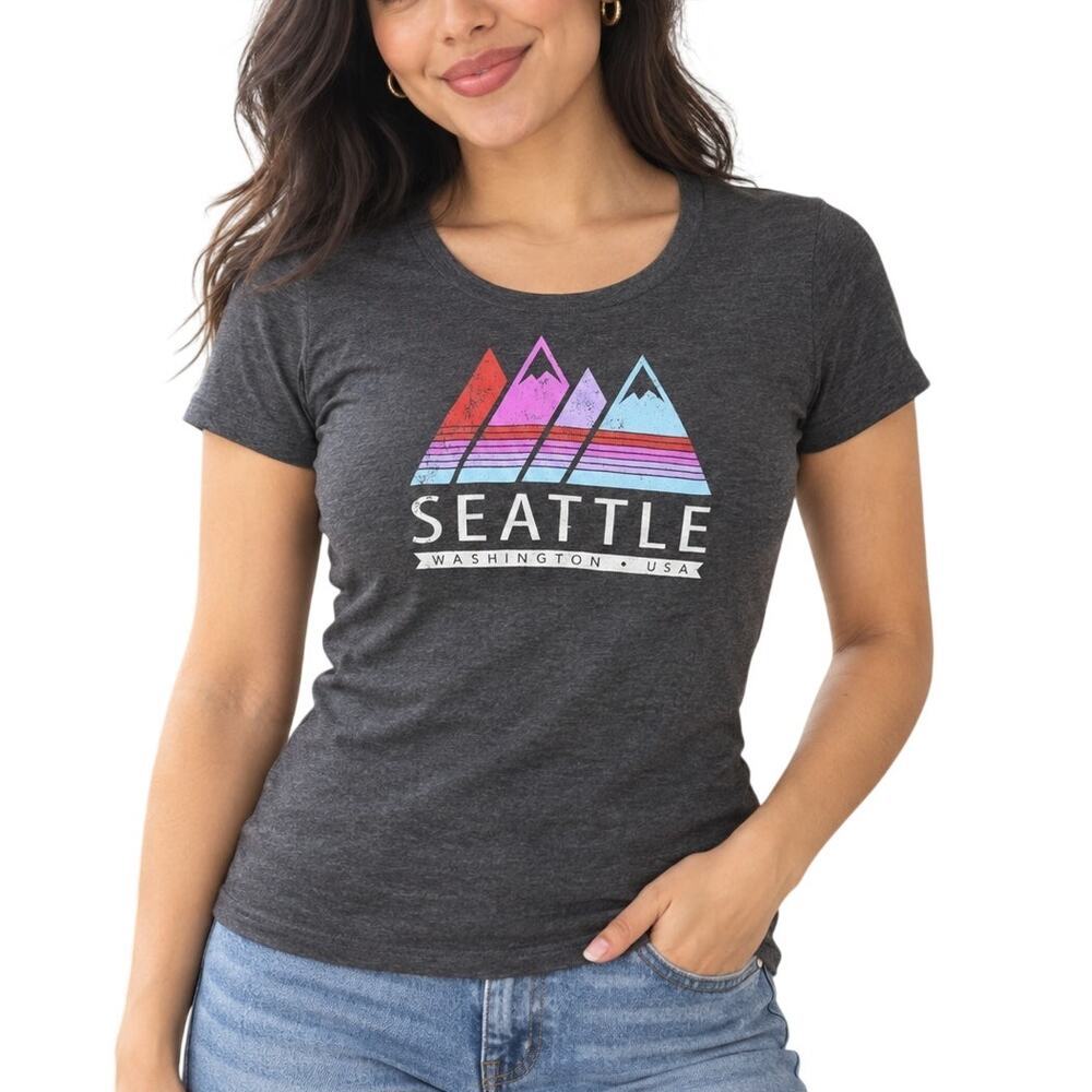 Seattle Washington Mountain Graphic T-Shirt Large Fitted PNW Tee